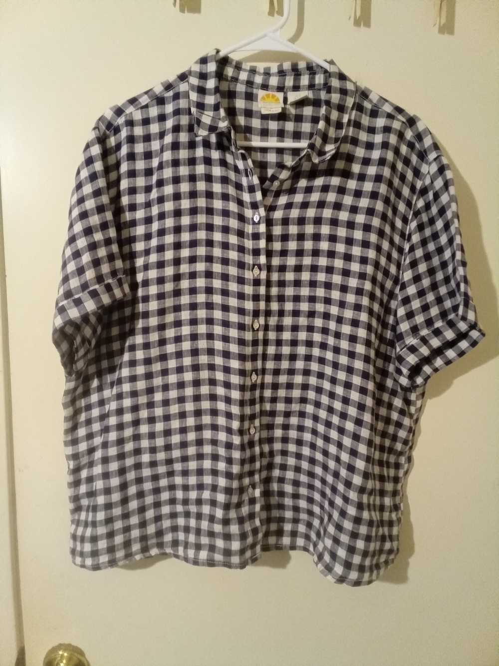 C&C California Navy & White Gingham Linen Shirt Sz XL
